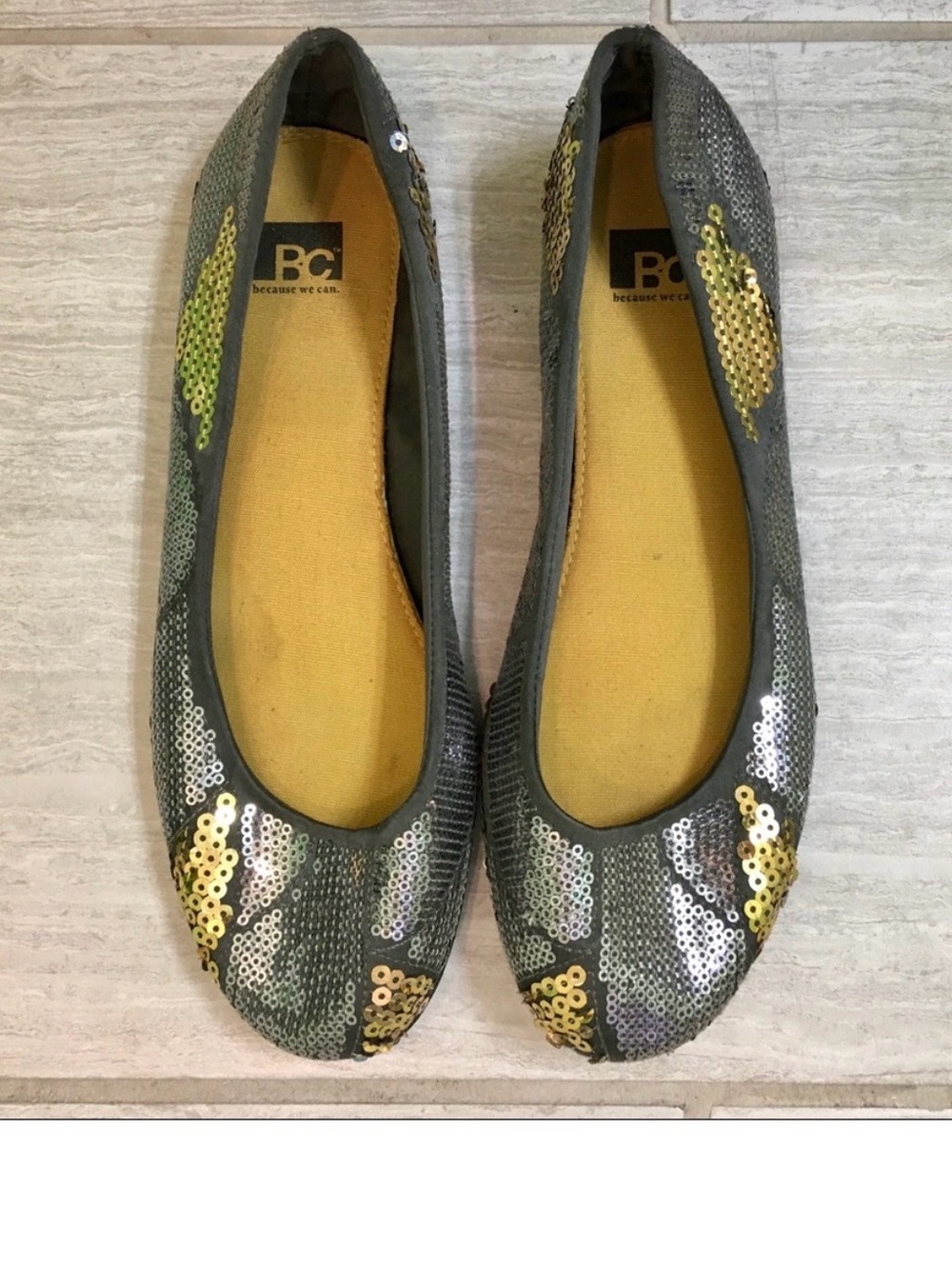 BC. Because We Can Gold and Silver Sequined Ballet Flats Size 8